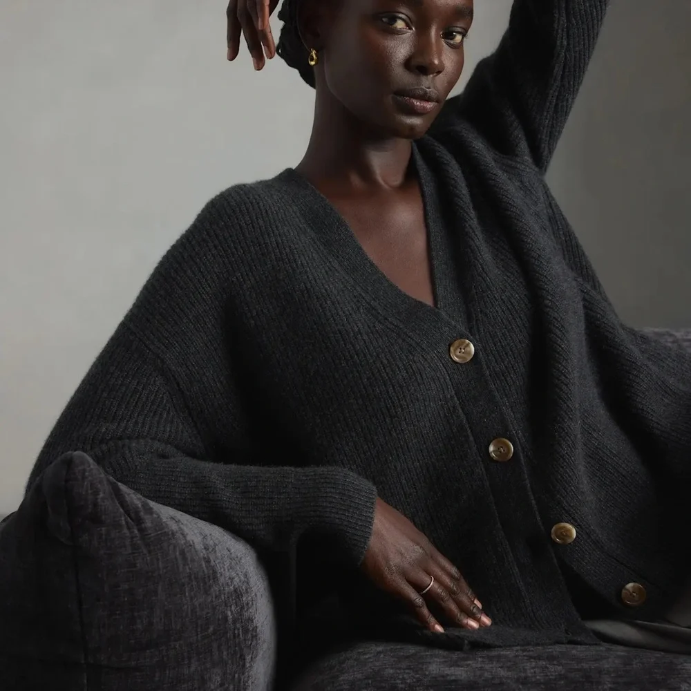 NWT Quince Mongolian Cashmere Fisherman Cropped Sweater - Heather Charcoal XS - Picture 2 of 10